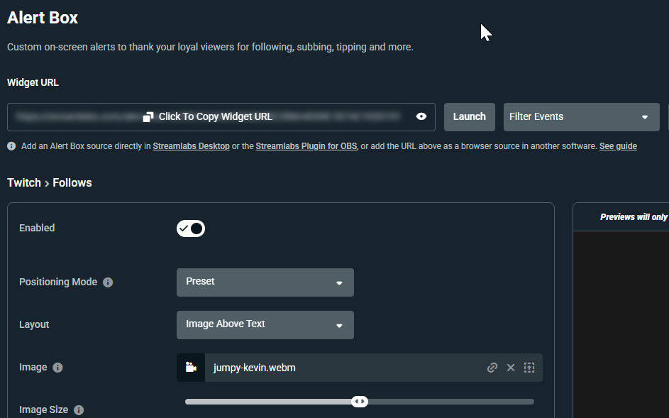 User filtering out all events except Twitch events for Streamlabs Alerts